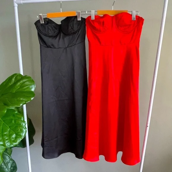 Red and Black Strapless Forever 21 Midi Dresses Size S - Picture 1 of 4